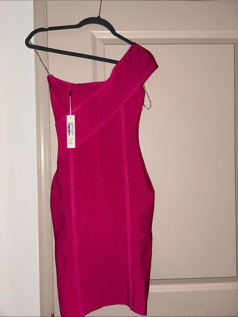 MESHKI One-Shoulder Fuchsia Bodycon Dress